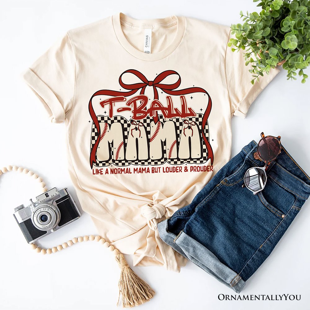 T-Ball Mama Coquette Red Bow T-Shirt, Retro White and Natural Tee for Proud Sports Moms T-Shirts OrnamentallyYou Natural XS 