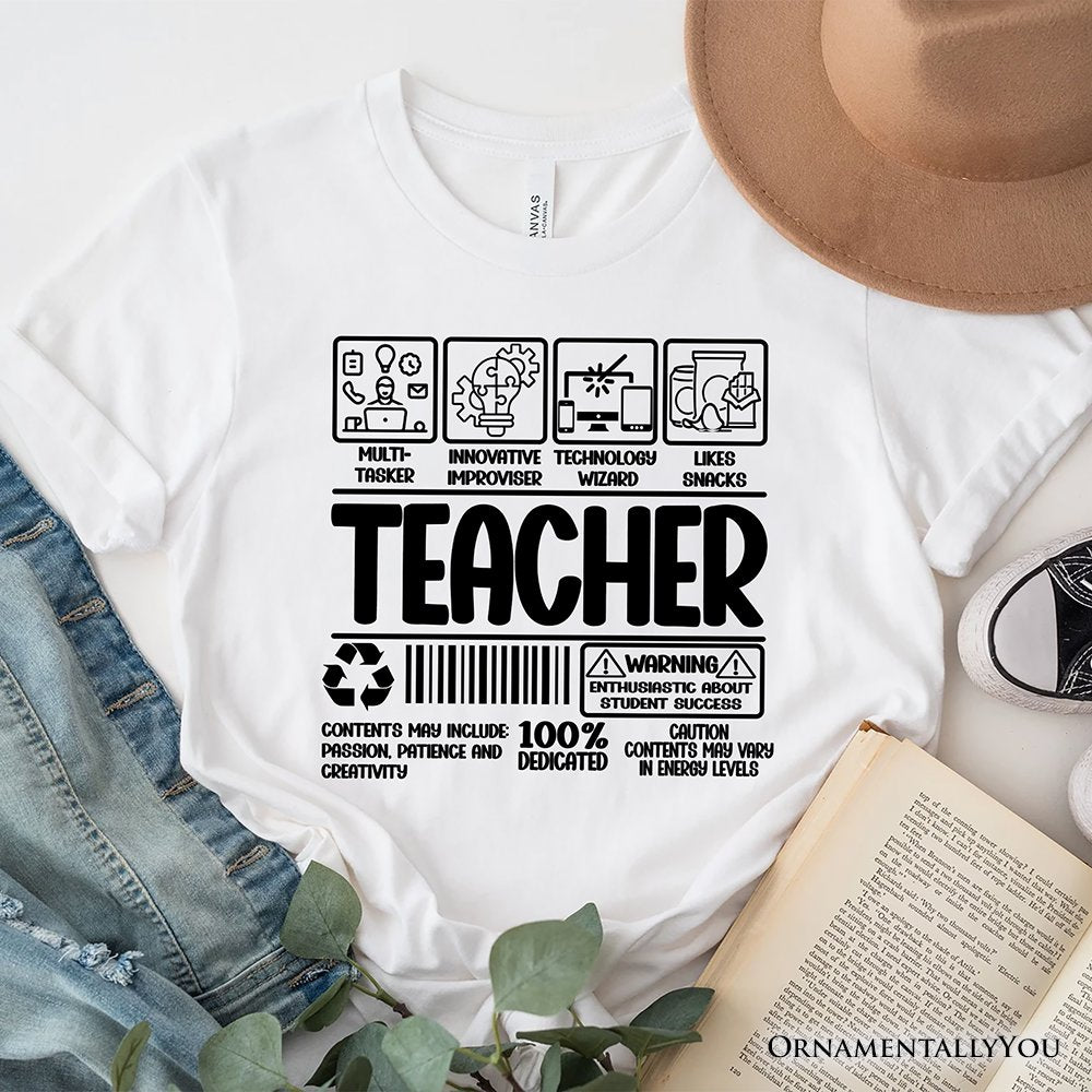 Teacher Label T-Shirt, Funny Barcode Tee for Dedicated Educators T-Shirts OrnamentallyYou White XS 