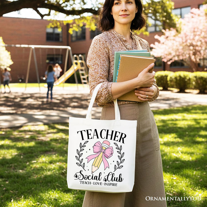 Teacher Social Club Tote Bag, Gift Shopper for Stylish Educators Tote Bag OrnamentallyYou 