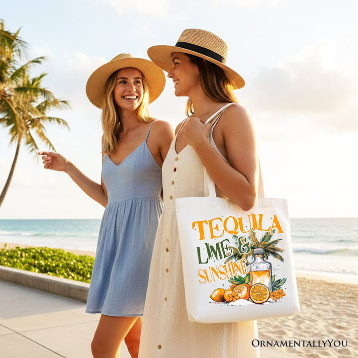 Tequila Lime & Sunshine Tote Bag, Trendy Summer Drinking Gift Shopper Tote Bag OrnamentallyYou 