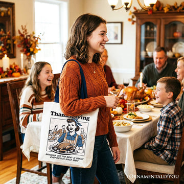 Thanksgiving Family Dysfunction Retro Tote Bag, Funny Holiday Humor Gift Shopper for Sarcastic Families Tote Bag OrnamentallyYou 