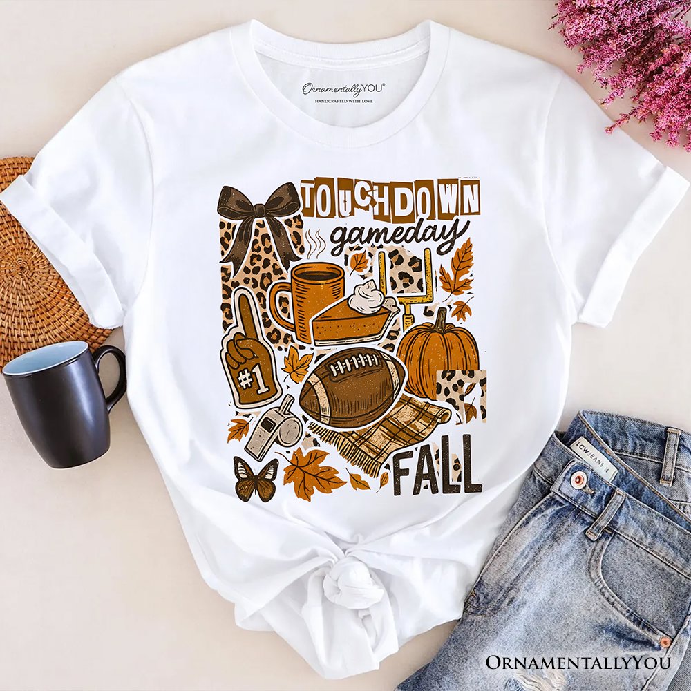 Touchdown Game Day Fall Football T-Shirt, Retro Coquette Autumn Vibes Tee T-Shirts OrnamentallyYou White XS 
