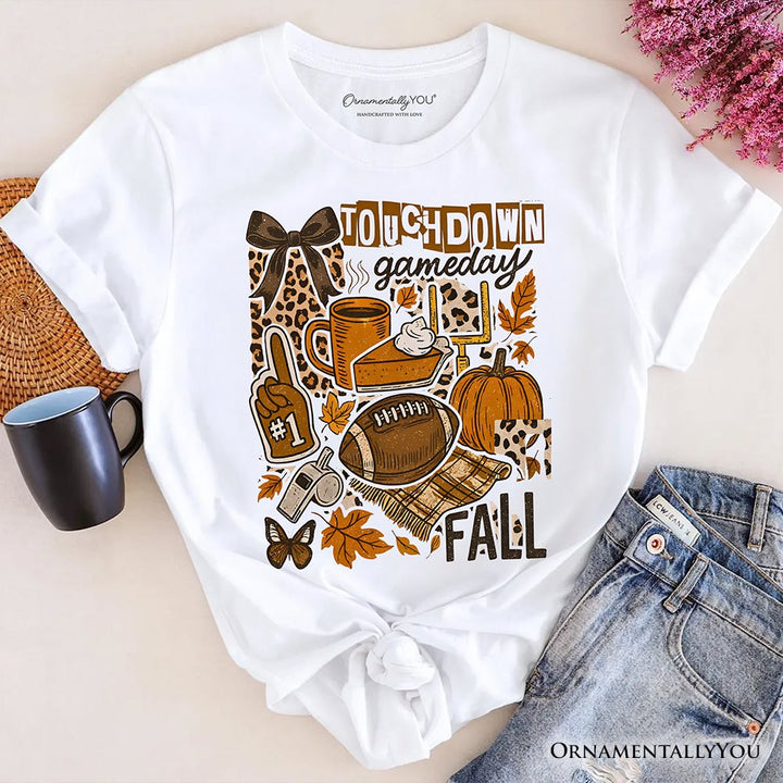 Touchdown Game Day Fall Football T-Shirt, Retro Coquette Autumn Vibes Tee T-Shirts OrnamentallyYou White XS 