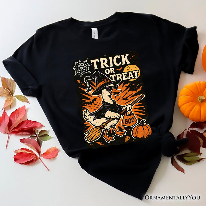 Trick or Treat Goose T-Shirt, Vintage Halloween Witch Tee for October T-Shirts OrnamentallyYou Black XS 