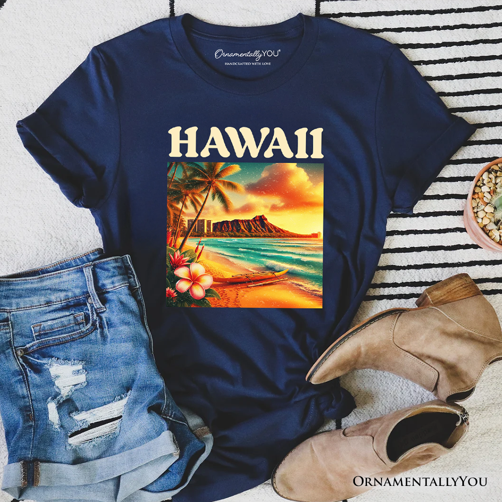 Tropical Hawaii Island State T-Shirt, Vibrant Diamond Head Seaside Tee and Honolulu Souvenir