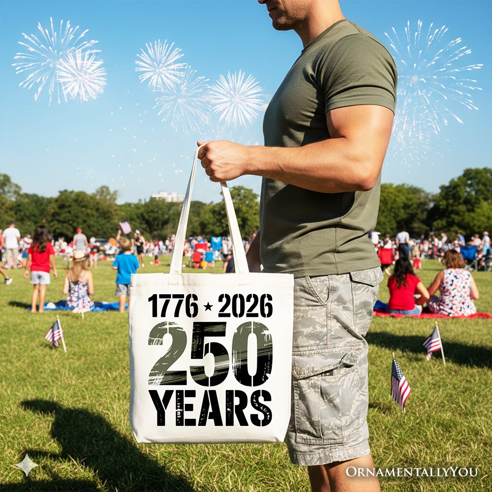 USA 250 Years Anniversary Tote Bag, 4th of July Patriotic 1776–2026 Gift Shopper Tote Bag OrnamentallyYou 