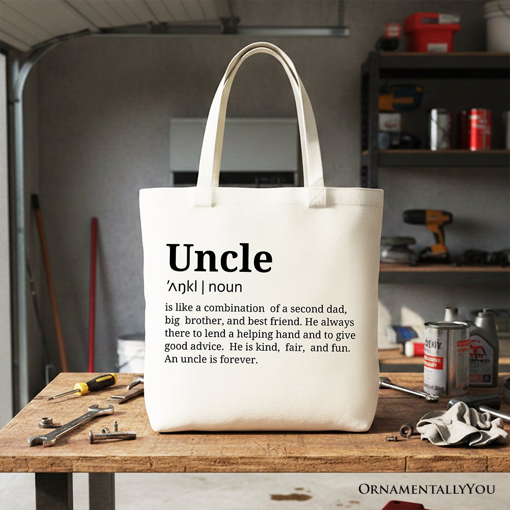 Uncle Definition Canvas Tote Bag, Funny Family Gift Shopper Tote Bag OrnamentallyYou White 