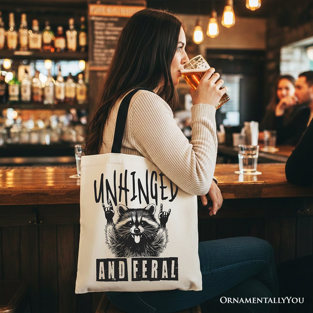 Unhinged and Feral Raccoon Canvas Tote Bag, Funny Rock Hands Gift Shopper for Wild People Tote Bag OrnamentallyYou 