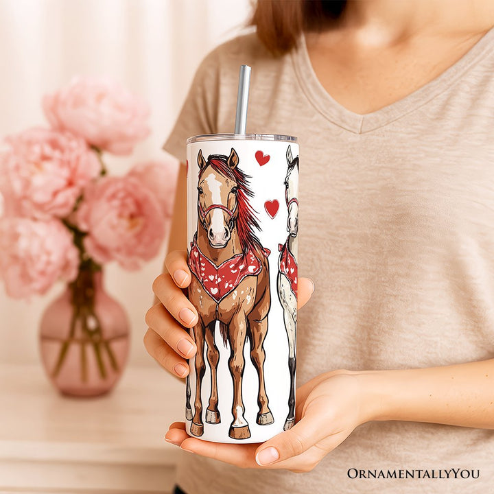 Valentine Horses Western Pattern 20oz Personalized Tumbler With Lid and Stainless Steel Straw, Cute Country Travel Mug Gift Tumbler OrnamentallyYou 