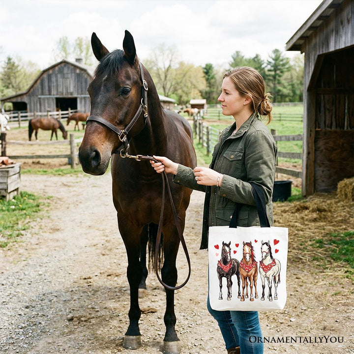 Valentine Horses Western Tote Bag, Cute Country Lover Gift Shopper Tote Bag OrnamentallyYou 