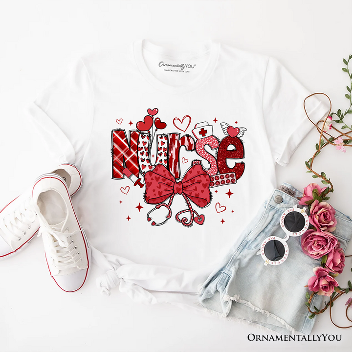 Valentine Nurse Coquette Bow T-Shirt, Cupid Favorite Nurse Tee