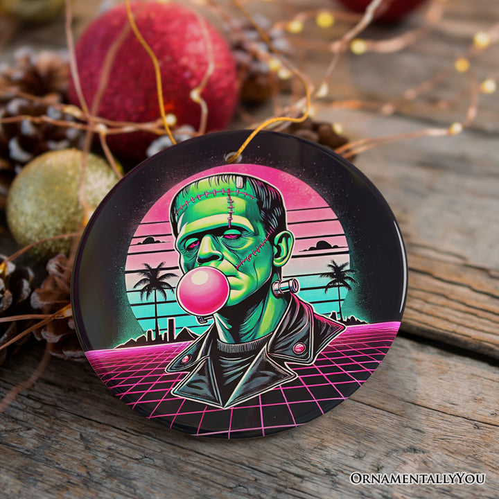 Vaperwave Frankenstein Retro Neon Horror Ornament, Synthwave 80's Styled Classic Halloween Gift and Decor