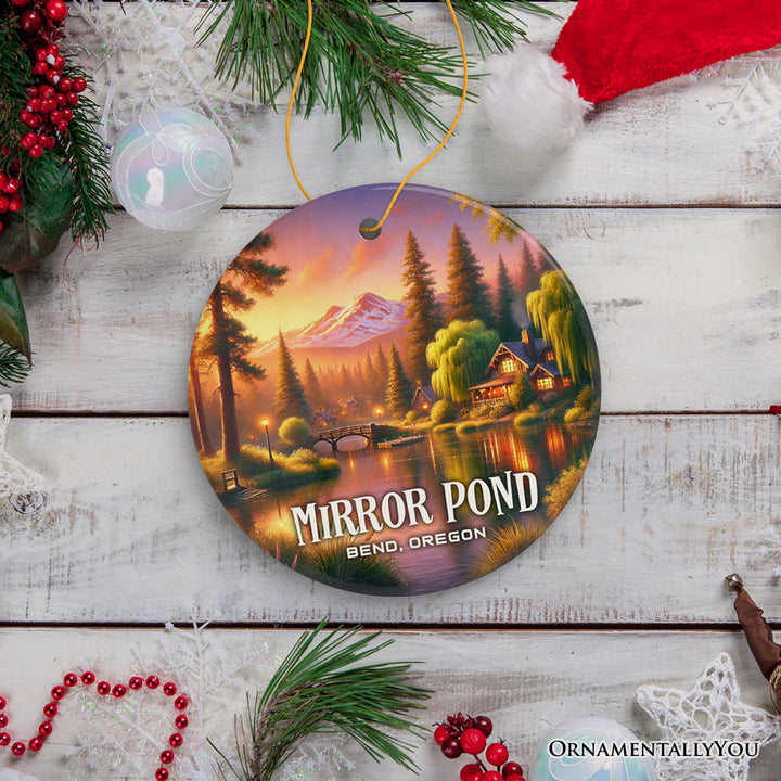Vibrant Bend Oregon Ornament, Scenic Mirror Pond and Pacific Northwest Mountain Town Christmas Gift and Souvenir