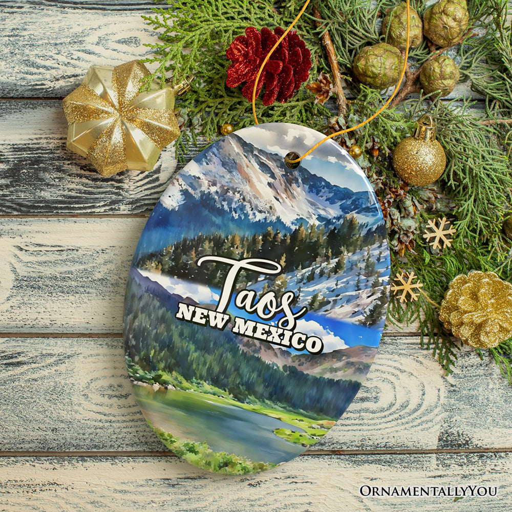 Vibrant Taos New Mexico Ornament, Pueblo Mountainside Christmas Gift and Souvenir