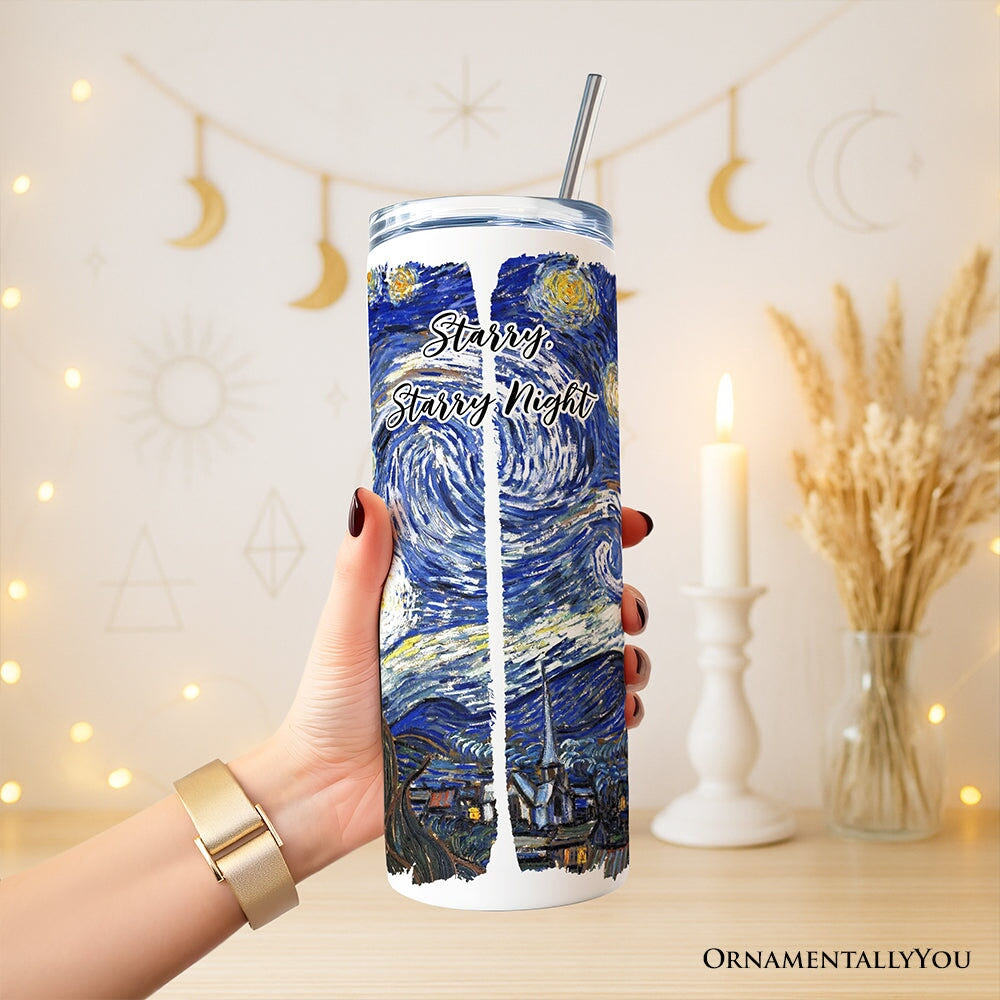 Vincent Van Gogh The Starry Night 20oz Personalized Tumbler With Lid and Stainless Steel Straw, Famous Post-Impressionism Painting Gift Cup Tumbler OrnamentallyYou 