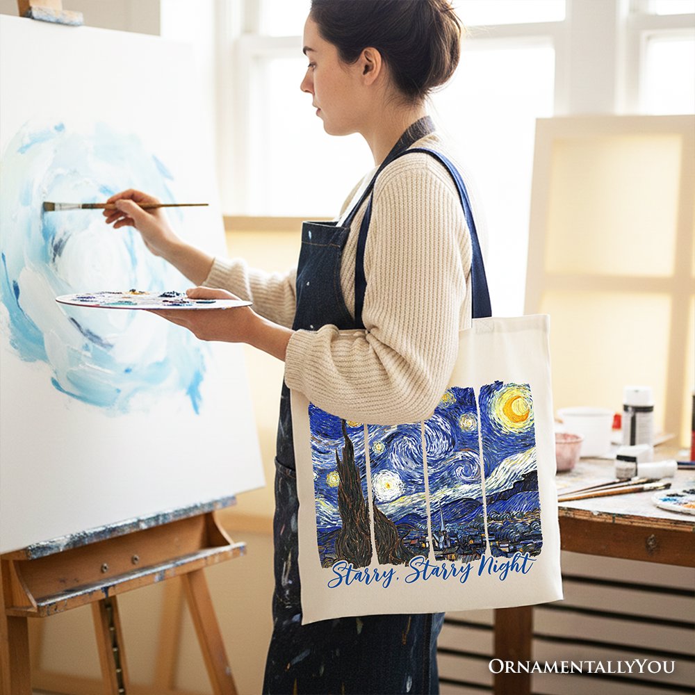 Vincent Van Gogh The Starry Night Canvas Tote Bag, Famous Painting Gift Shopper Tote Bag OrnamentallyYou 