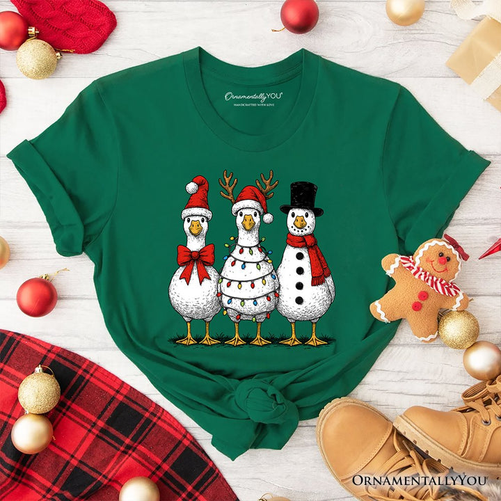 Vintage Christmas Silly Goose T-Shirt, Snowman Spoof Winter Tee T-Shirts OrnamentallyYou Evergreen XS 