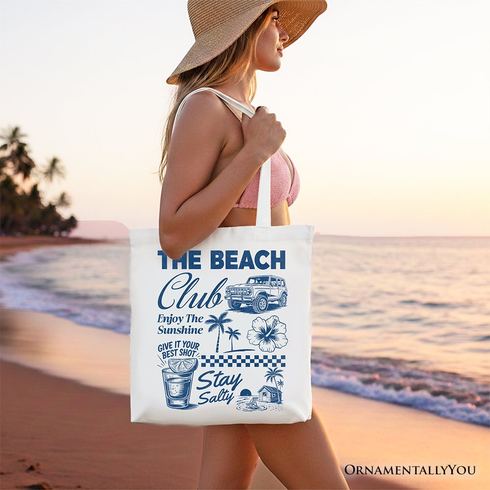 Vintage Coastal Summer Vacation Tote Bag, The Beach Club Stay Salty Gift Shopper Tote Bag OrnamentallyYou 