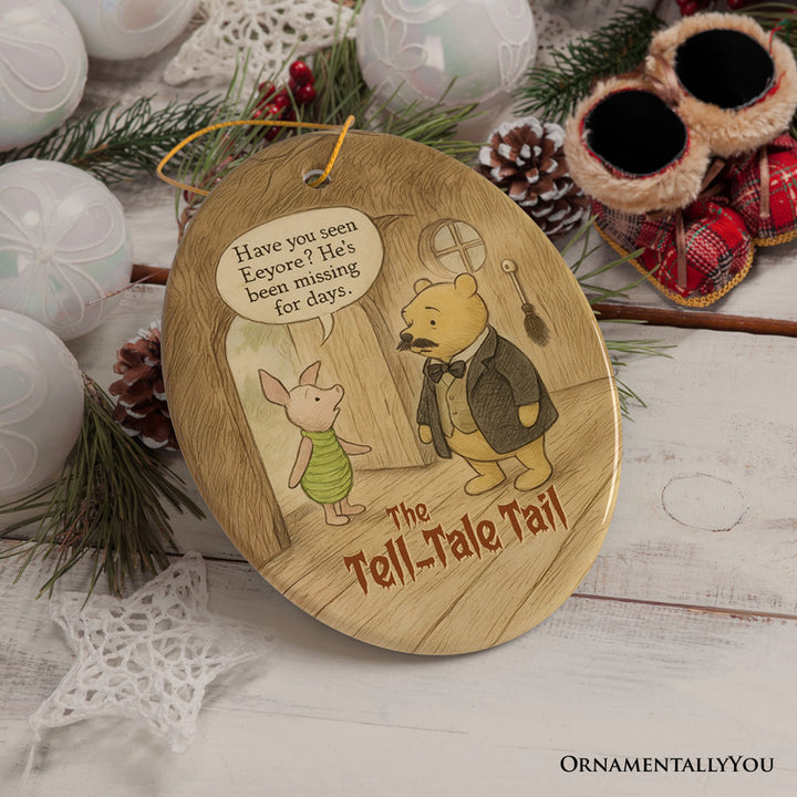 Vintage Edgar Allan Pooh The Tell-Tale Tail Ornament, Mystery with Piglet and Missing Eeyore Halloween Decor