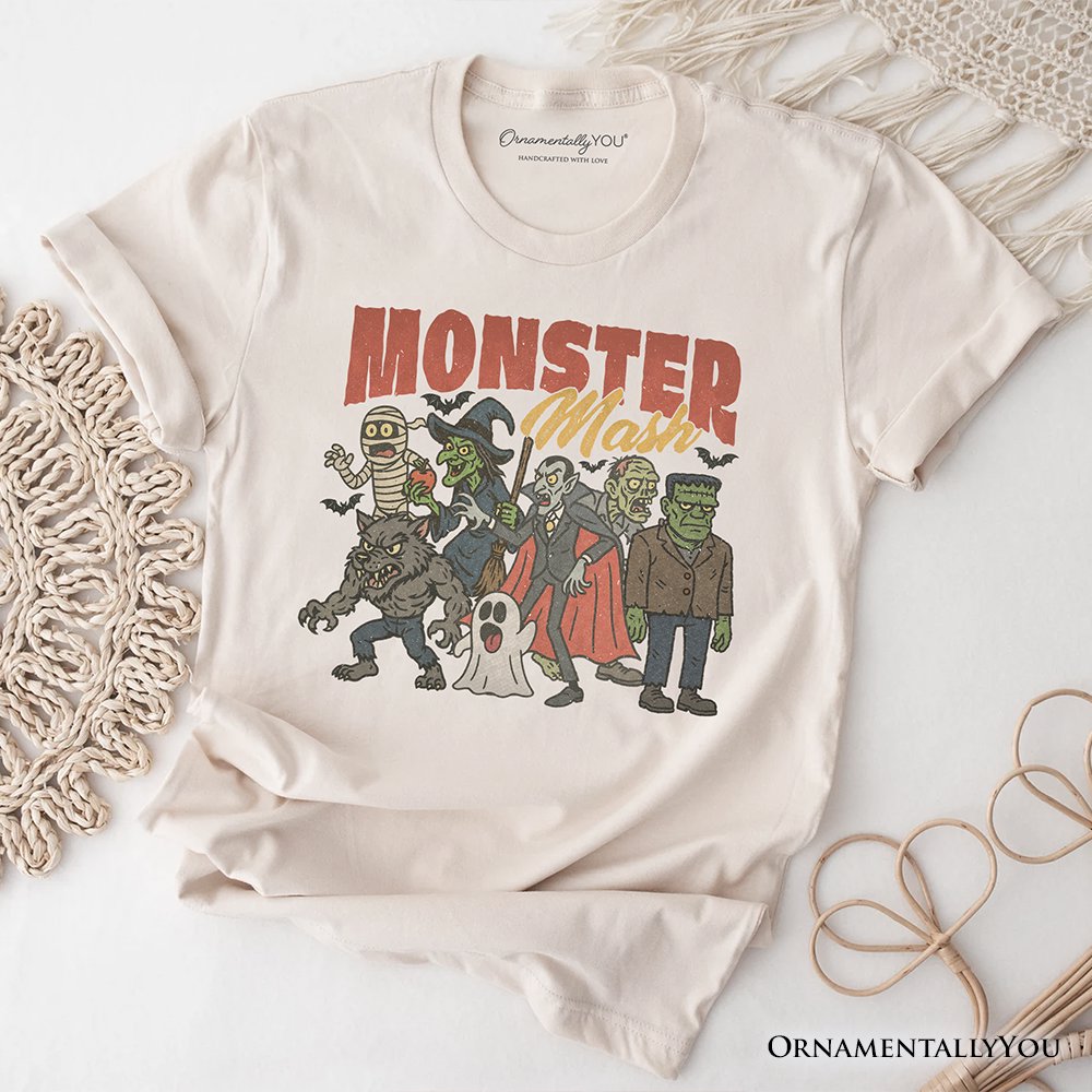 Vintage Monster Mash T-Shirt, Retro Halloween Friends Tee T-Shirts OrnamentallyYou Natural XS 