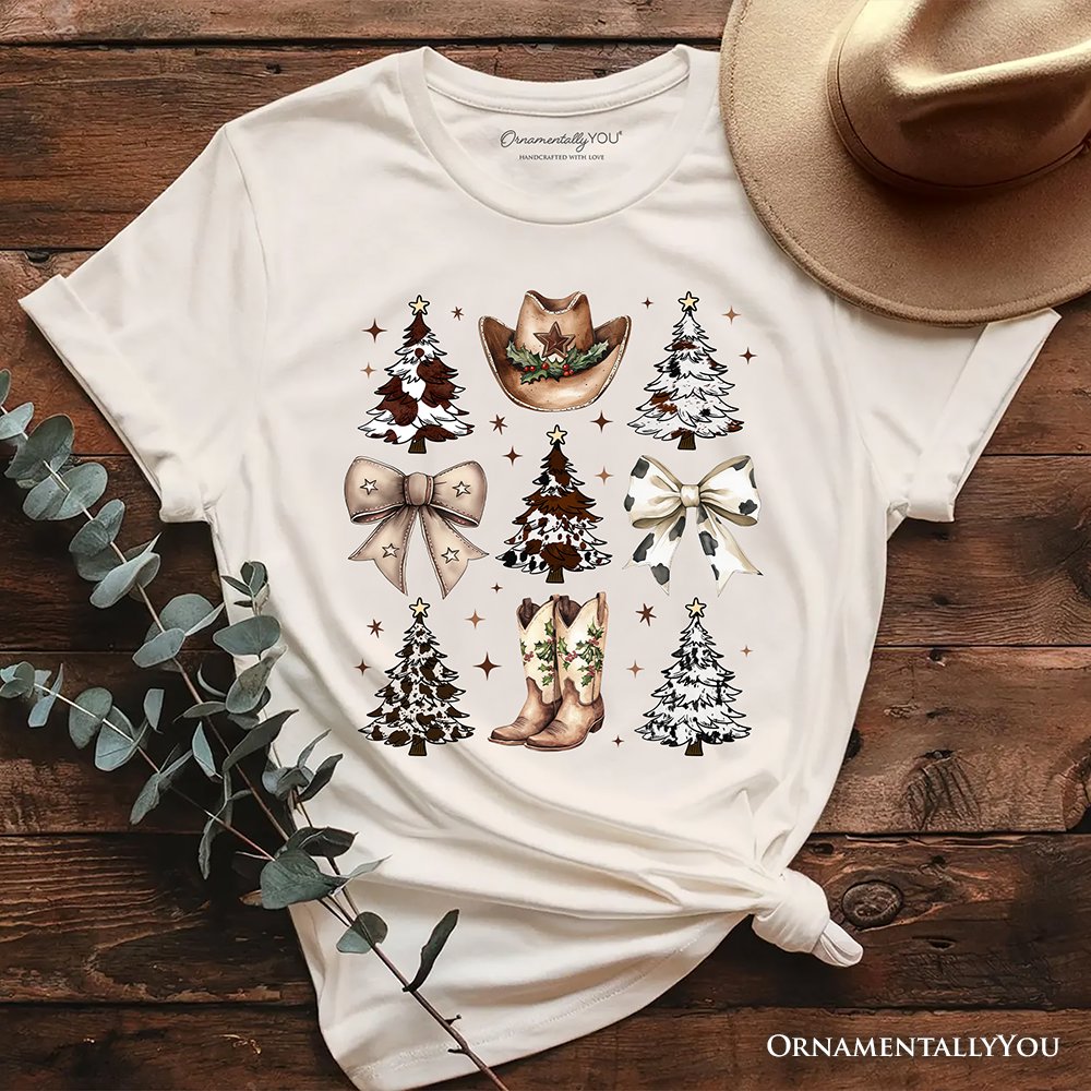 Western Christmas Coquette Tree T-Shirt, Country Holiday Cowboy Tee T-Shirts OrnamentallyYou Natural XS 