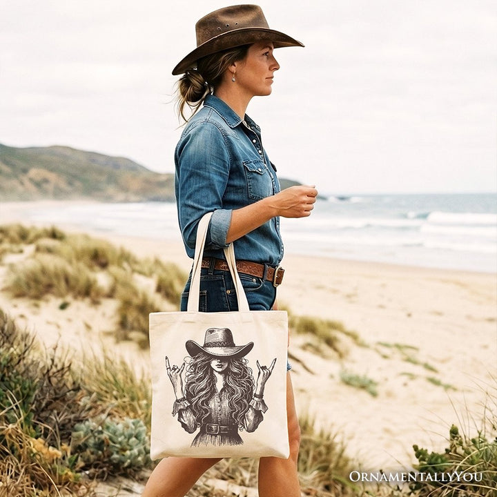 Western Cowgirl Rocker Tote Bag, Country Rodeo Style Gift Shopper Tote Bag OrnamentallyYou 