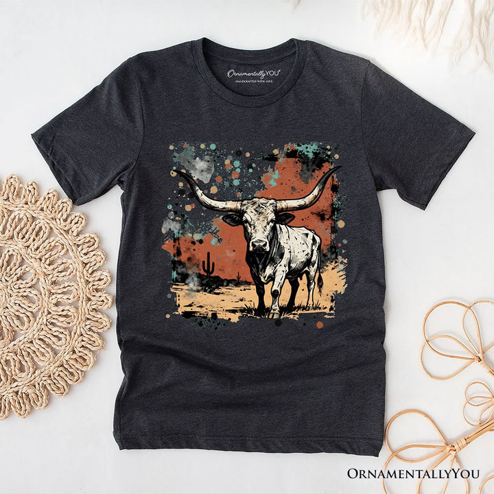 Western Longhorn Bull T-Shirt, Cowboy Rodeo Tee T-Shirts OrnamentallyYou Dark Gray XS 