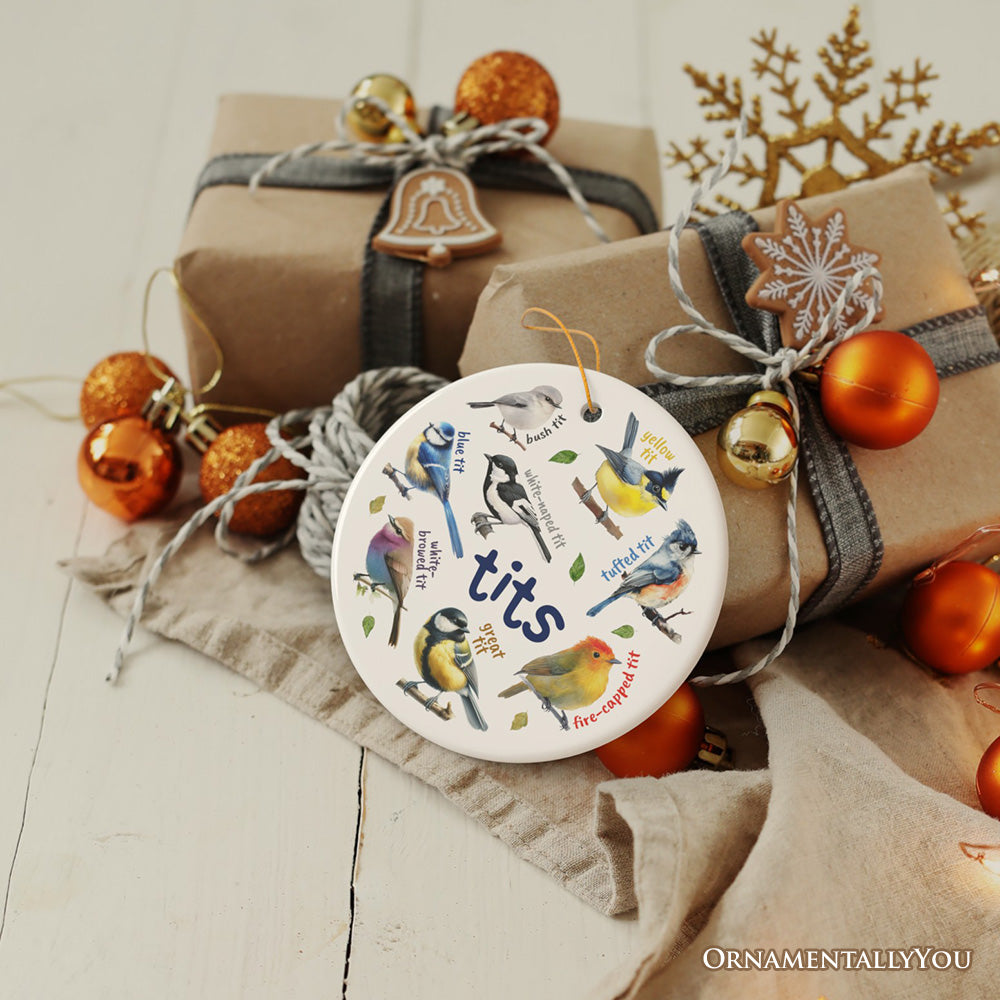 Whimsical Bird Tit Ceramic Ornament, Funny Birdwatcher Gift for Birder
