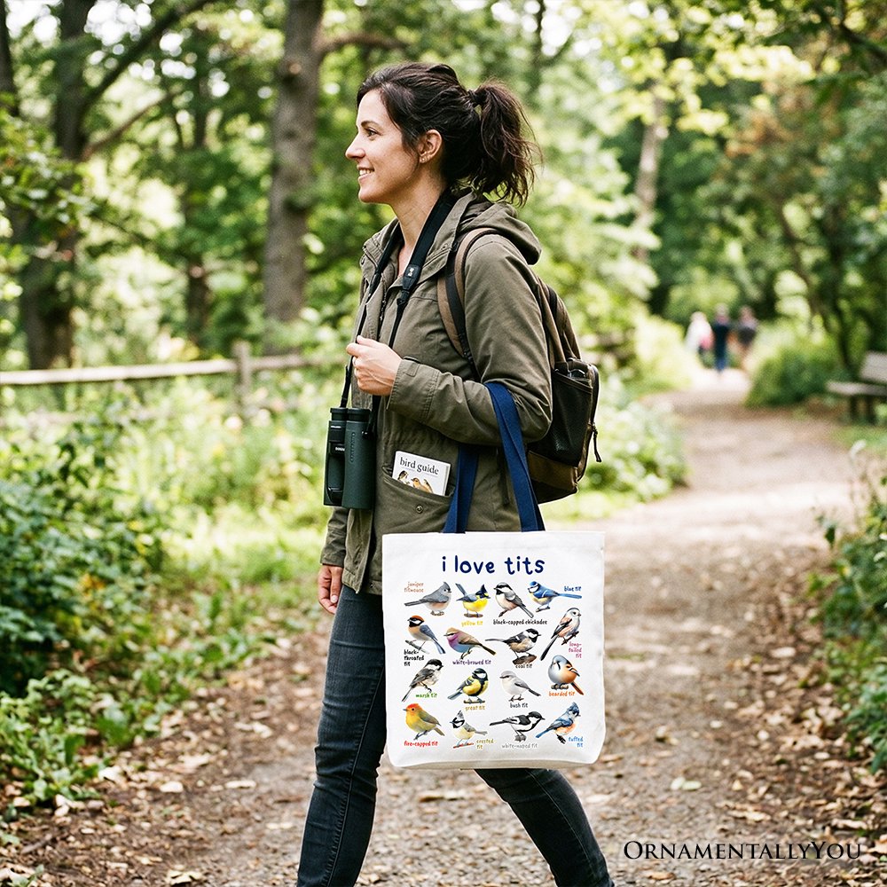 Whimsical Bird Tit Tote Bag, Funny Birdwatcher Gift Shopper Gift for Birder Tote Bag OrnamentallyYou 