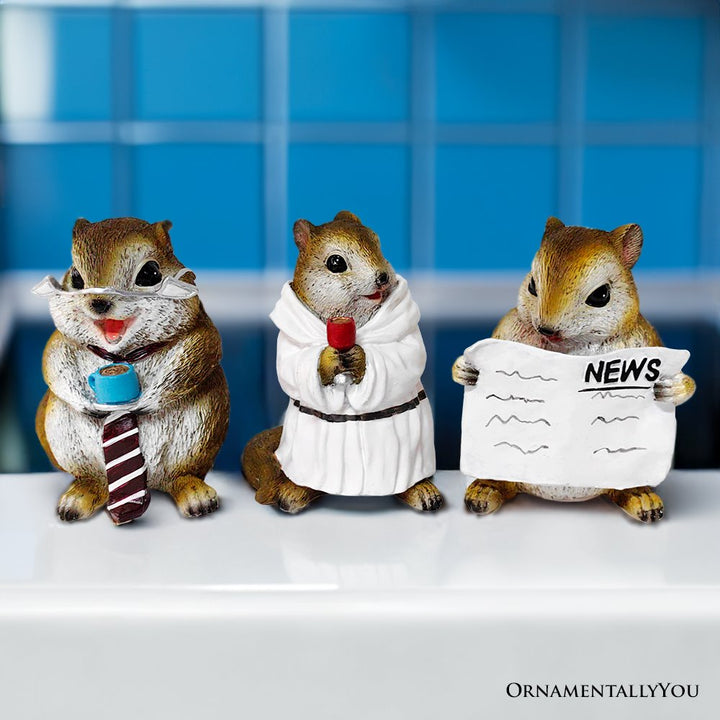 (Pre-Order) Whimsical Chipmunk Trio Set of Three Figurines, 5" Cute Desk Decor and Garden Statues Resin Statues OrnamentallyYou 