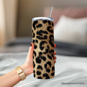 Wild Leopard Spot Pattern 20oz Personalized Tumbler With Lid and Stainless Steel Straw, Stylish Wildlife Gift Cup Tumbler OrnamentallyYou 
