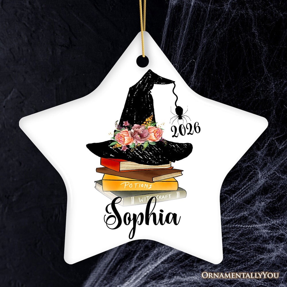 Witch Hat and Books Theme Customized Girls Ornament Ceramic Ornament OrnamentallyYou Star 