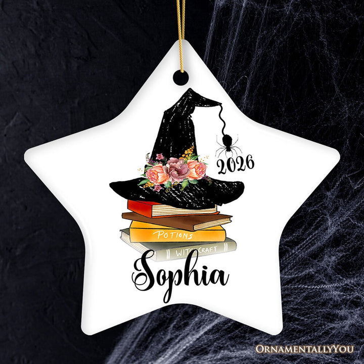 Witch Hat and Books Theme Customized Girls Ornament Ceramic Ornament OrnamentallyYou Star 