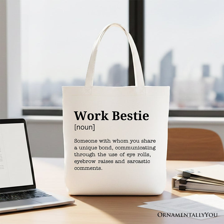 Work Bestie Definition Canvas Tote Bag, Funny Gift Shopper for Office Best Friends Tote Bag OrnamentallyYou White 