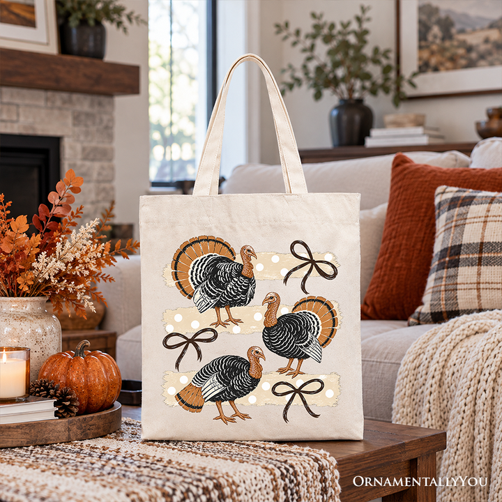Turkey Bow Thanksgiving Tote Bag, Coquette Fall Gift Shopper