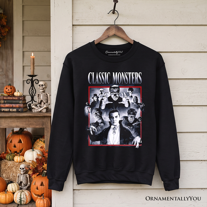Classic Monsters Black and White Sweatshirt, Retro Vintage Horror Sweater