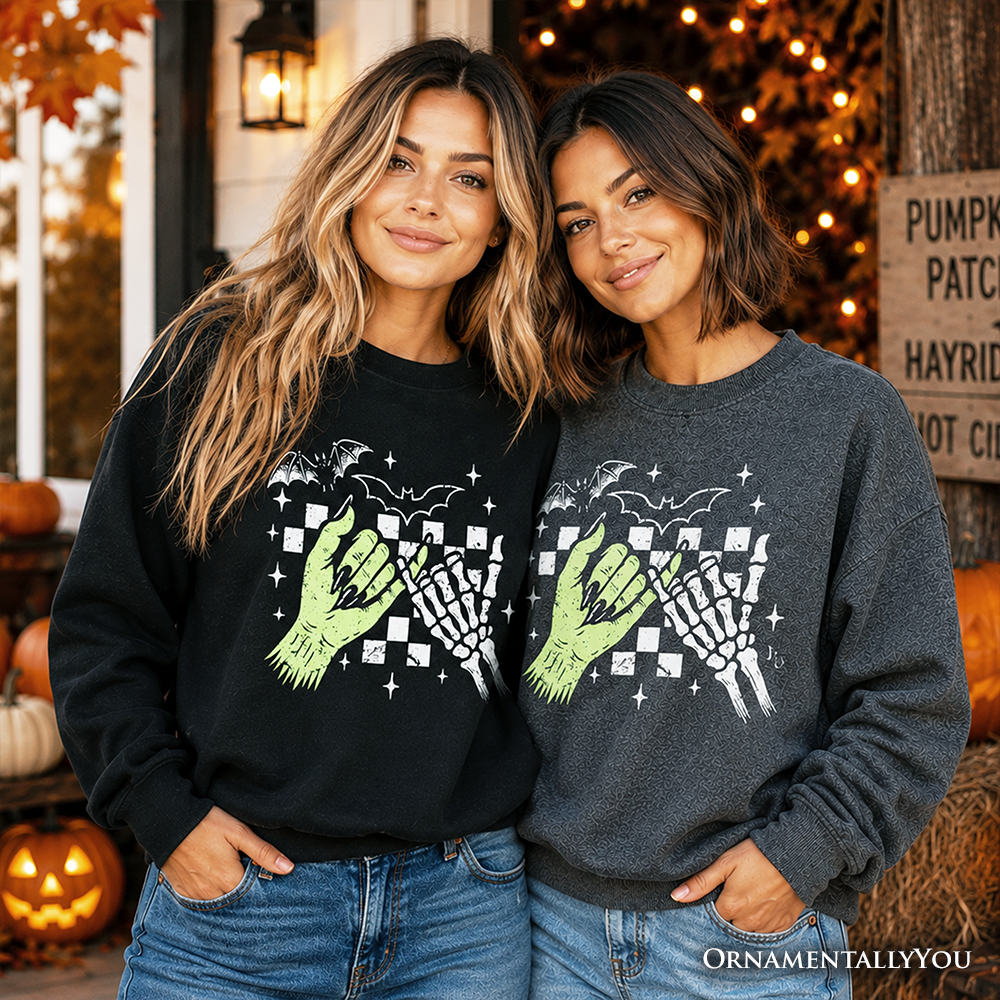 Monster Skeleton Pinky Promise Sweatshirt, Funny Spooky Halloween Sweater