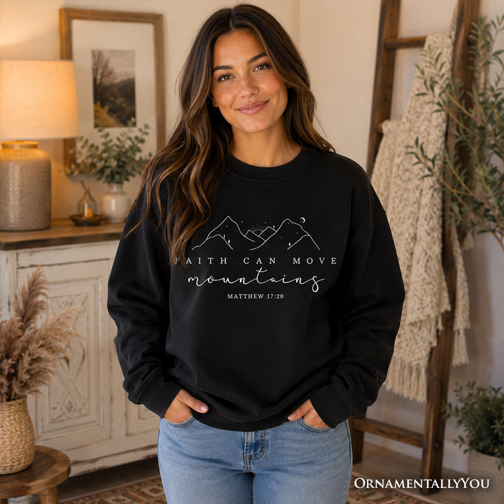 Faith Can Move Mountains Matthew 17:20 Christian Sweatshirt, Minimalist Mountain Religious Sweater