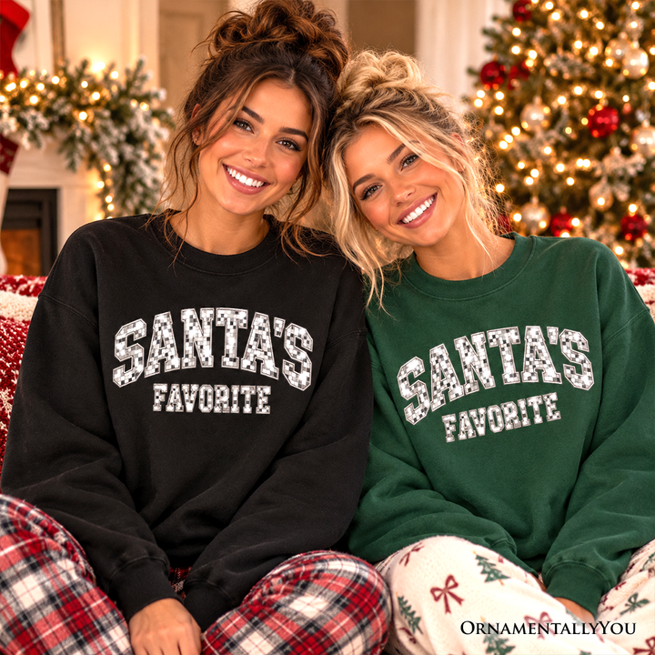 Santa's Favorite Faux Mirrored Christmas Sweatshirt, Disco Sparkle Holiday Sweater
