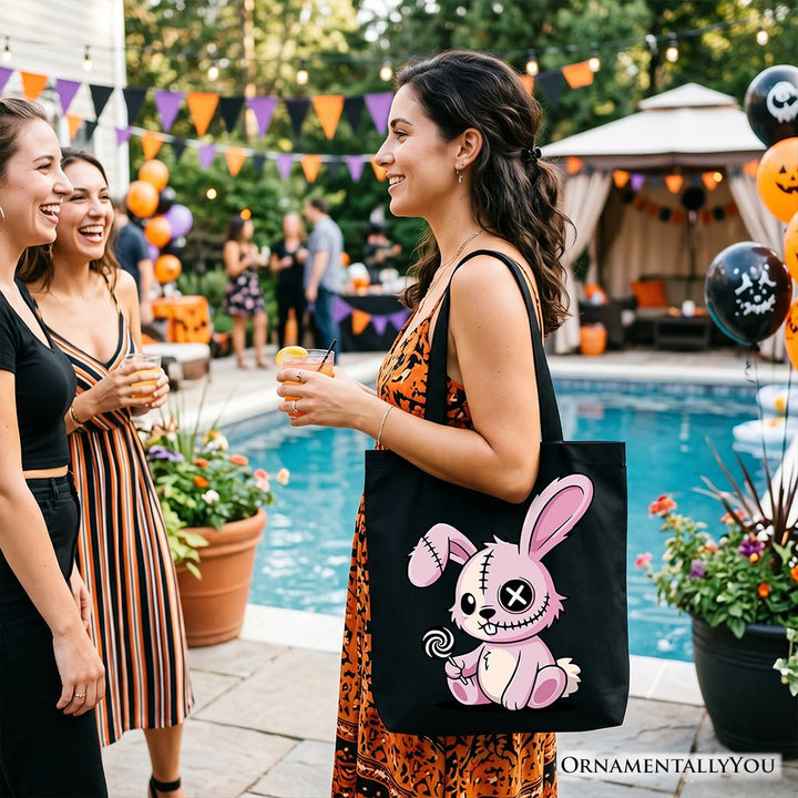 Pink Zombies Bunny Cute Tote Bag, Cute Gothic Halloween Gift Shopper Tote Bag OrnamentallyYou 