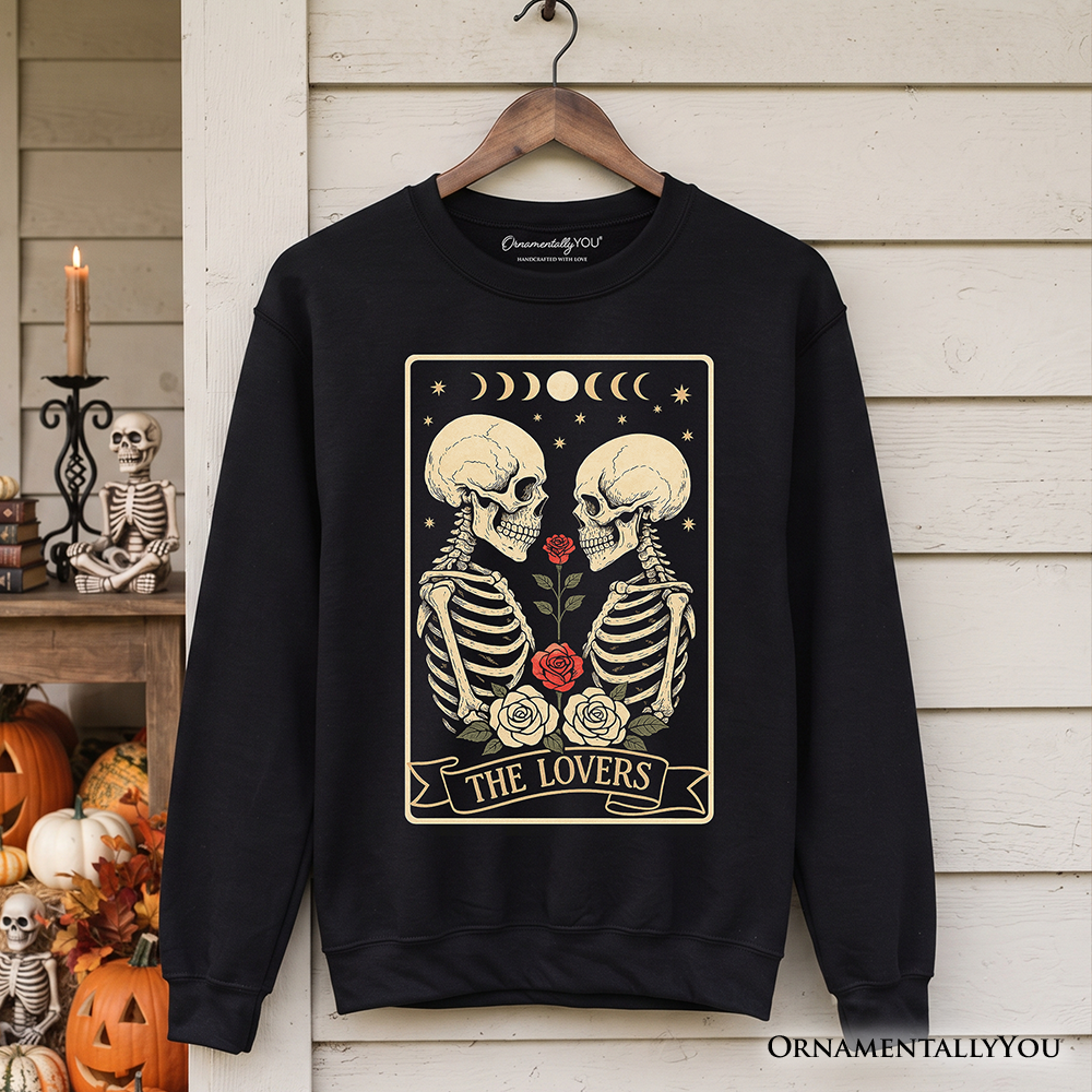 Skeleton The Lovers Sweatshirt, Tarot Card Gothic Moon Phases Rose Sweater