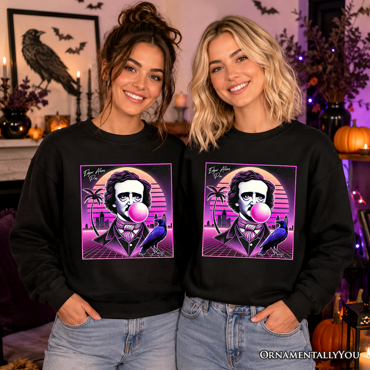 Synthwave 80's Styled Edgar Allan Poe Horror Sweatshirt, Vaperwave Classic Retro Neon Halloween Sweater