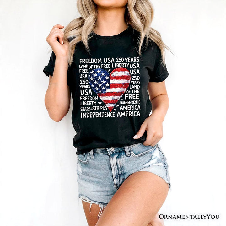 USA 250 Heart Patriotic T-Shirt, Retro 4th of July Tee T-Shirts OrnamentallyYou 