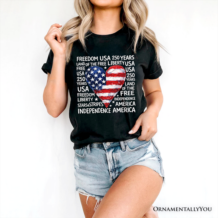 USA 250 Heart Patriotic T-Shirt, Retro 4th of July Tee