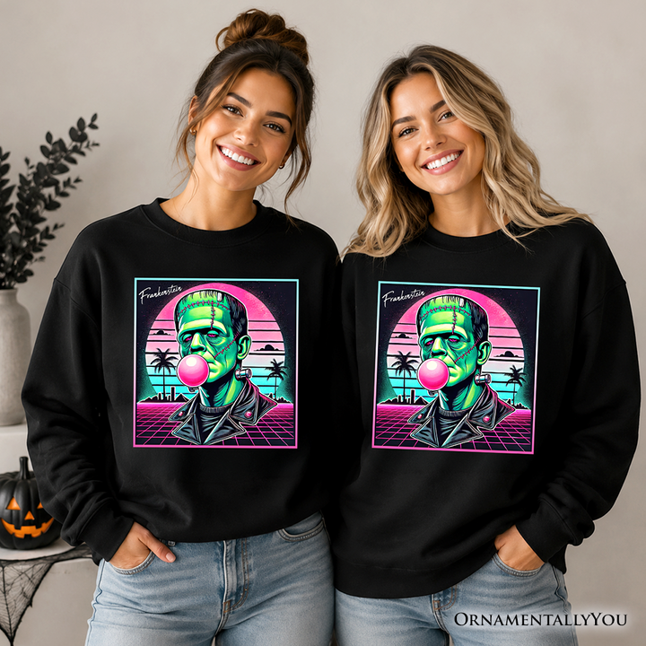 Vaperwave Frankenstein Retro Neon Horror Sweatshirt, Synthwave 80's Styled Classic Halloween Sweater