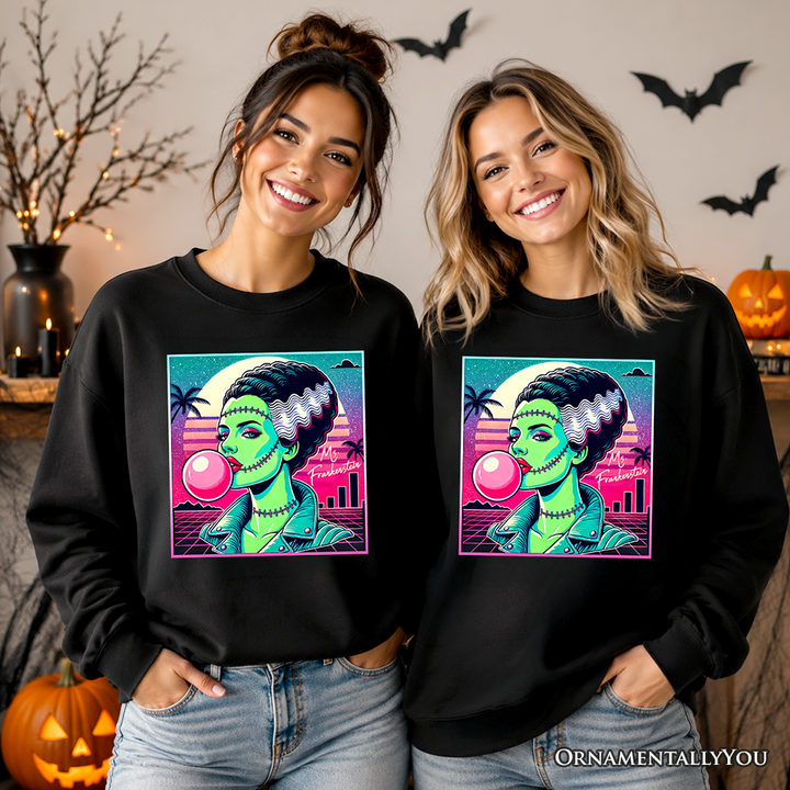 Vaperwave Mrs Frankenstein Retro Neon Horror Sweatshirt, Synthwave 80's Styled Classic Halloween Sweater