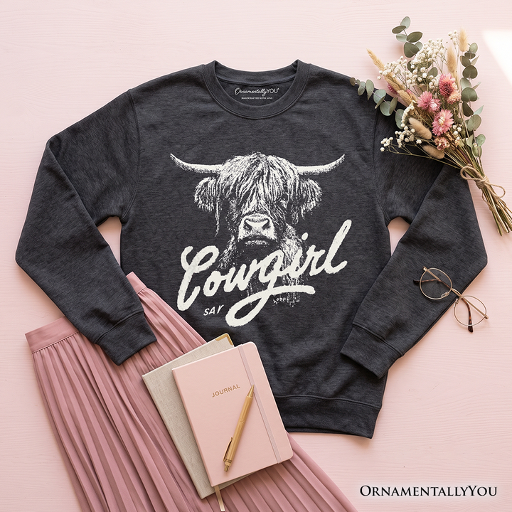 Highland Cow Vintage Cowgirl Sweatshirt, Western Country Sweater For Women
