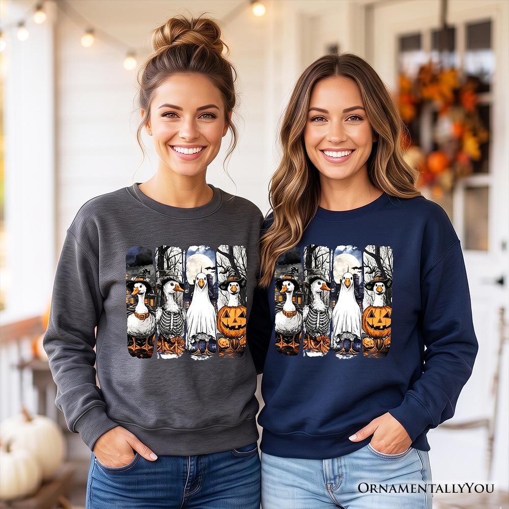 Halloween Goose in Costume Sweatshirt, Spooky Fall Geese Sweater for Bird Enjoyers