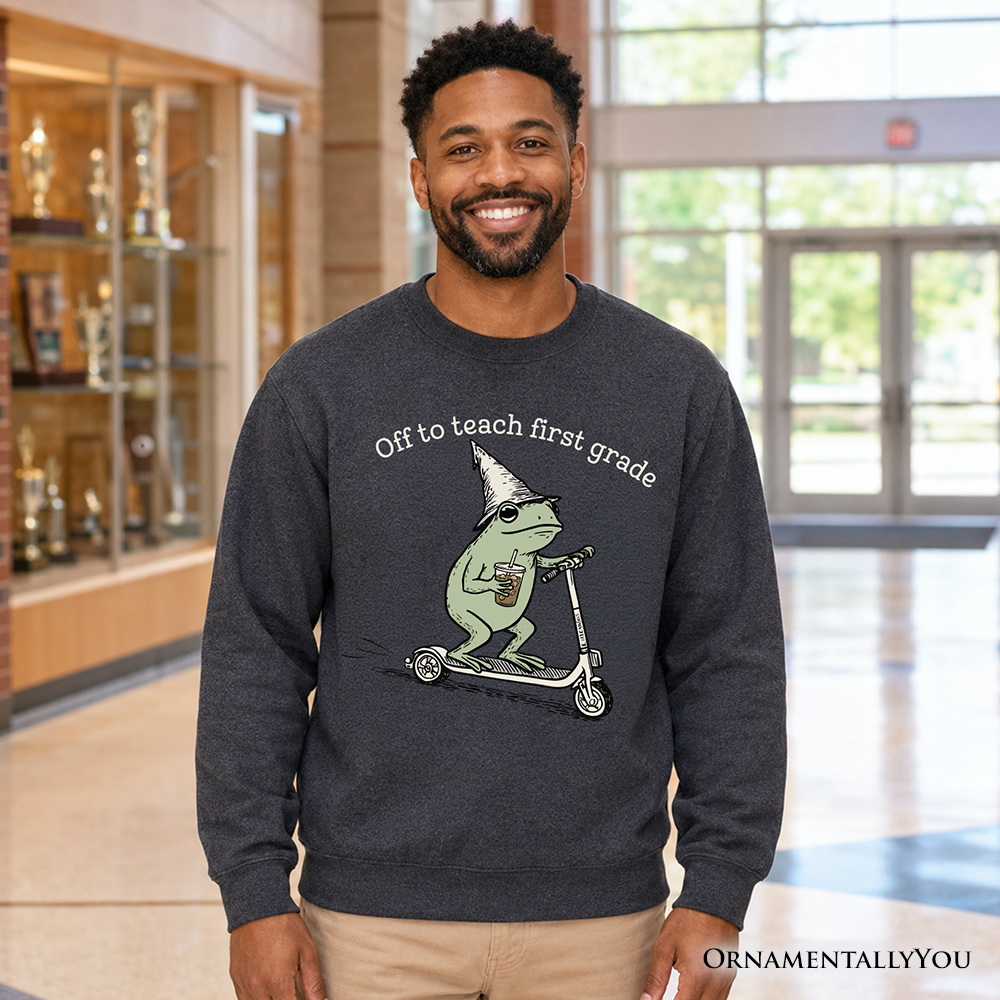Off to Teach First Grade Frog Sweatshirt, Funny Teachers Sweater