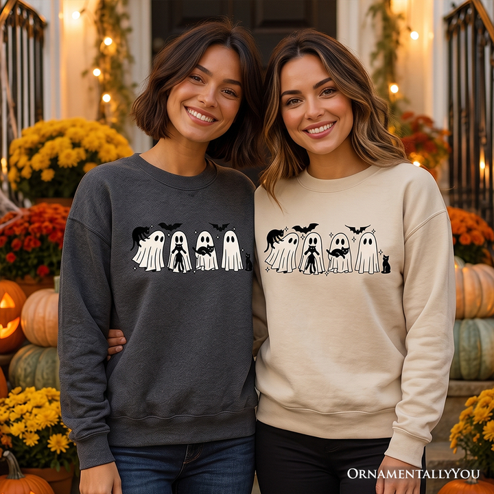 Ghosts and Cats Spooky Sweatshirt, Whimsical Halloween Sweater for Cozy Autumn Season